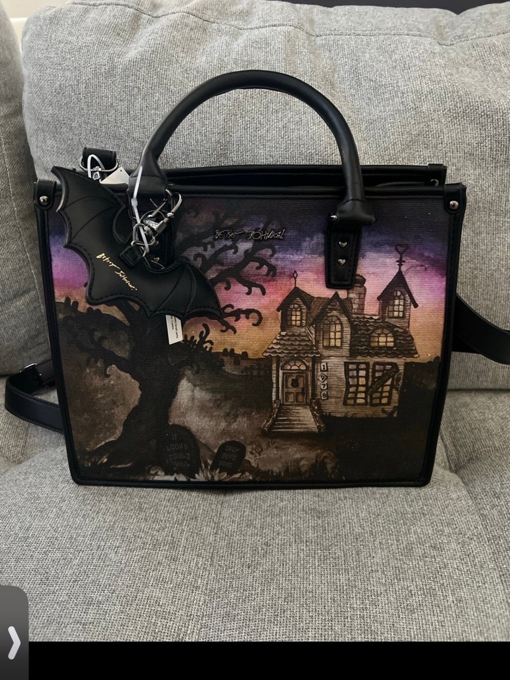 Betsey Johnson Haunted House Halloween Bat Tote Bag